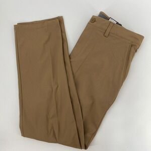 NEW FLX Premium Pants Mens 34x32 Brown Stretch Straight Tech Chino Travel Casual
